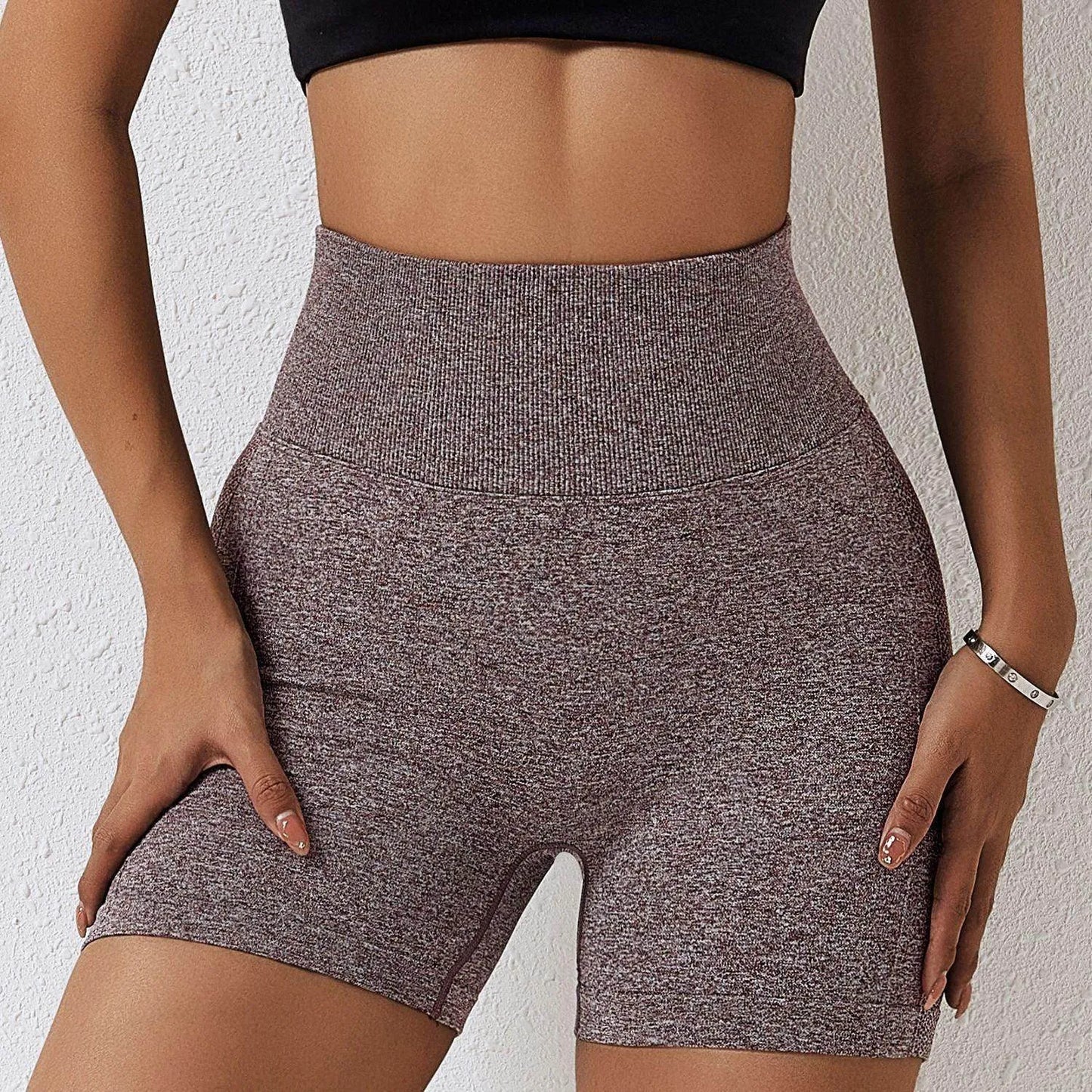 Seamless Yoga Shorts Women Solid Colour High Waist Hip-lifting Fitness Pants Running Sweatpants - Anam Online