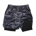 Camouflage shorts with a drawstring on a white background