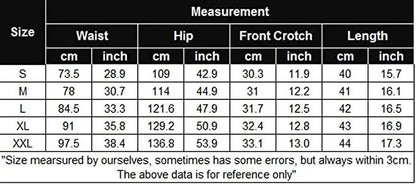 Measurement chart for pants with size chart in centimeters and inches.