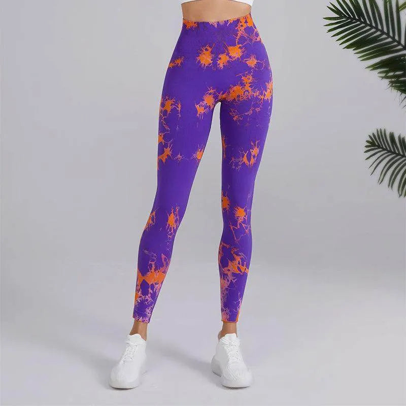 Tie-dye Printed Yoga Pants Fashion Seamless High-waisted Hip-lifting Trousers Sports Running Fitness Pants For Women - Anam Online