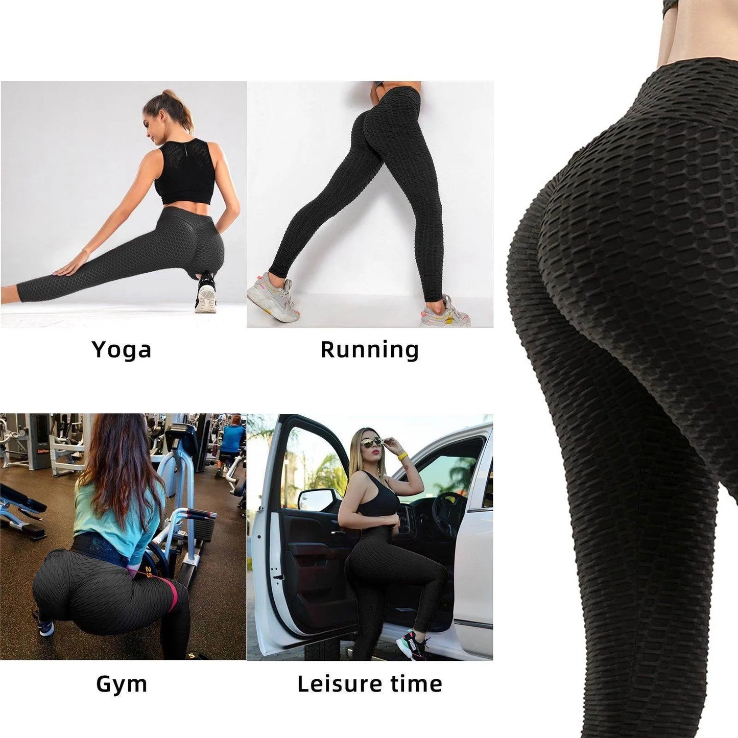 Women Leggings Bubble Textured Leggings Butt Lifting Yoga Pants Black - Anam Online