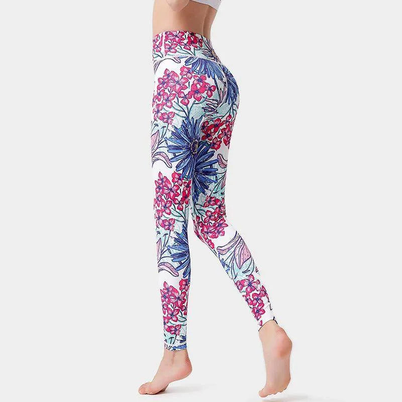 Fashion Flowers Print Leggings High Waist Hip Lifting Yoga Pants For Women Sports Running Fitness Trousers - Anam Online