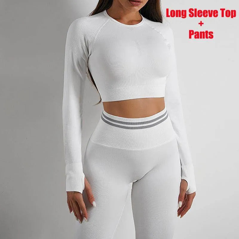 Seamless Yoga Pants Sports Gym Fitness Leggings Or Long Sleeve Tops Outfits Butt Lifting Slim Workout Sportswear Clothing - Anam Online