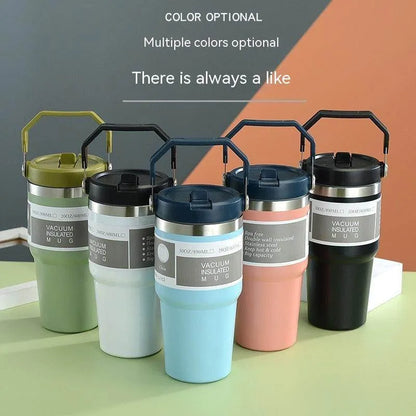 Portable Car Cup Stainless Steel Cup Travel Sports Water Bottle With Handle Cover Coffee Tumbler Cup - Anam Online
