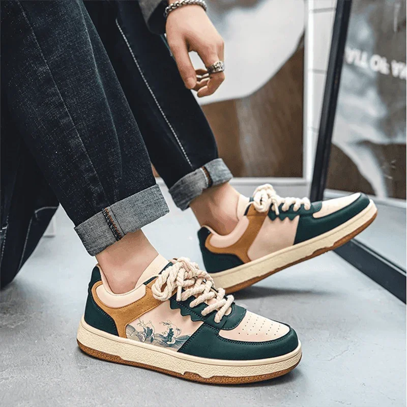 Lace-up Casual Shoes Men Soft Thick Sole Fashion Comfortable Breathable Flats Sneakers Student Platform Outdoor Walking Shoes - Anam Online