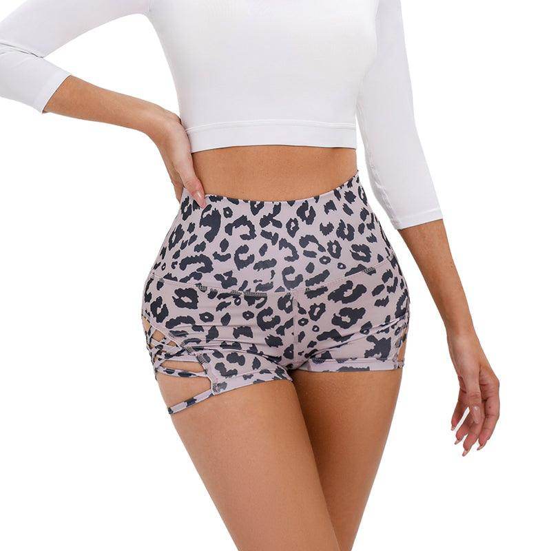 Camouflage Leopard Print Yoga Pants For Women High Waist Tight Shorts With Side Hollow Design Sexy Fitness Pole Dancing Sports Shorts - Anam Online