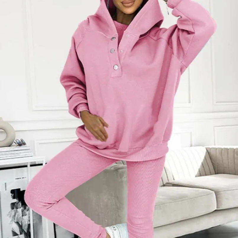 3pcs Women's Sports Suit Loose Hooded Pockets Sweatshirt And Vest And Slim Trousers - Anam Online