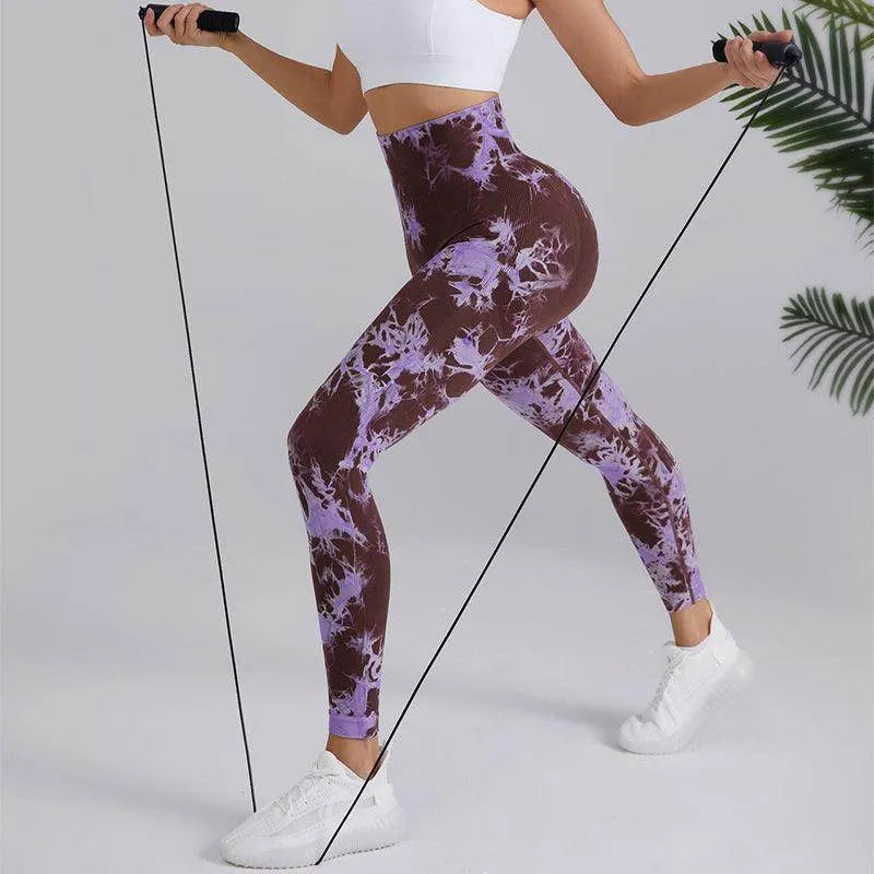 Tie-dye Printed Yoga Pants Fashion Seamless High-waisted Hip-lifting Trousers Sports Running Fitness Pants For Women - Anam Online