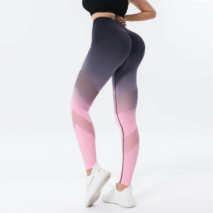 New Hollow Design Gradient Printed Yoga Pants Seamless High Waist Hip Lifting Fitness Leggings For Women Quick Drying Trousers - Anam Online