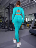 2pcs Sports Suits Long Sleeve Hollow Design Tops And Butt Lifting High Waist Seamless Fitness Leggings - Anam Online