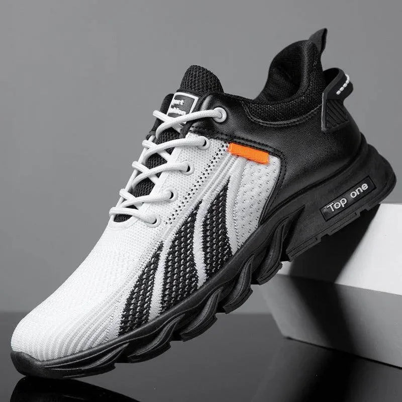 Men's Mesh Shoes Fashion Fly Knit Colour-block Lace-up Sneakers Casual Lightweight Breathable Sports Shoes - Anam Online