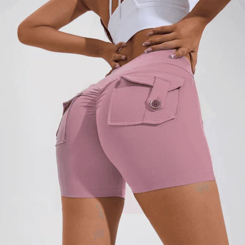High Waist Hip Lifting Shorts With Pockets Quick Dry Yoga Fitness Sports Pants Summer Women Clothes - Anam Online